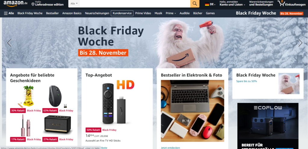 Amazon Startseite - Beispiel für E-Commerce