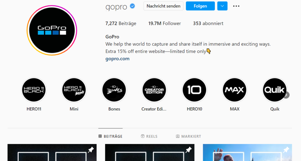 GoPro Instagram Account E-Commerce Beispiel