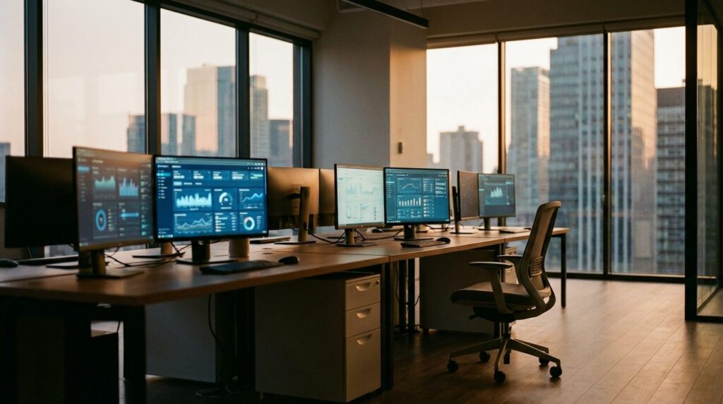 Performance Max 2026 – Agentur-Setup mit Google Ads Dashboards am Abend