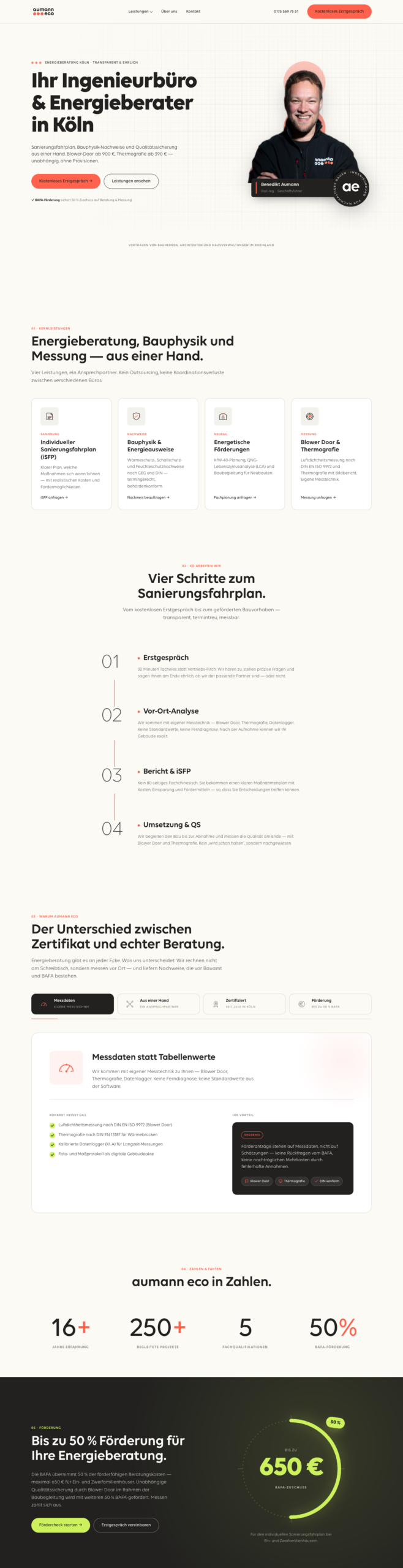 Startseite aumann eco — kompletter Scroll durch alle Sektionen