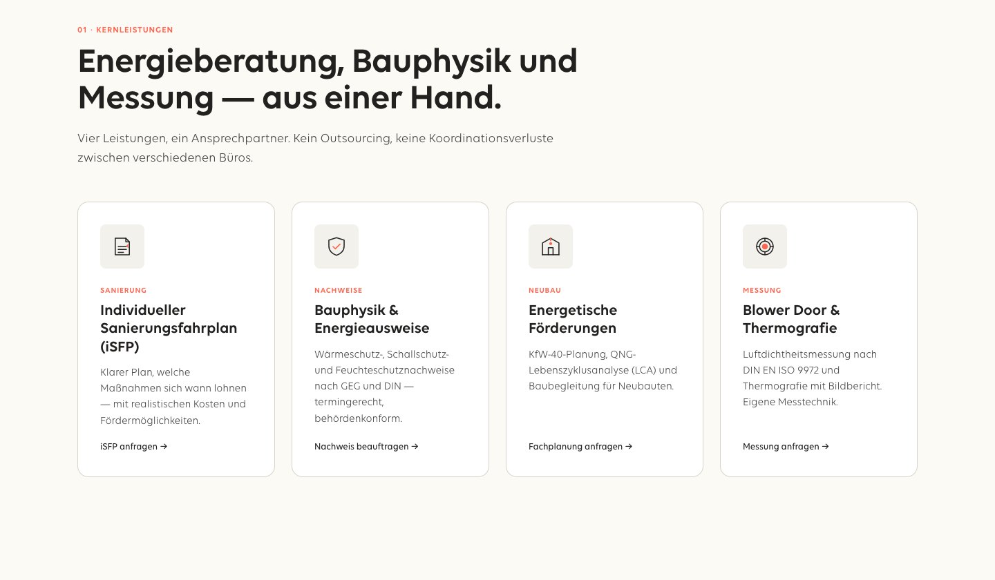 Leistungsübersicht der aumann eco Website