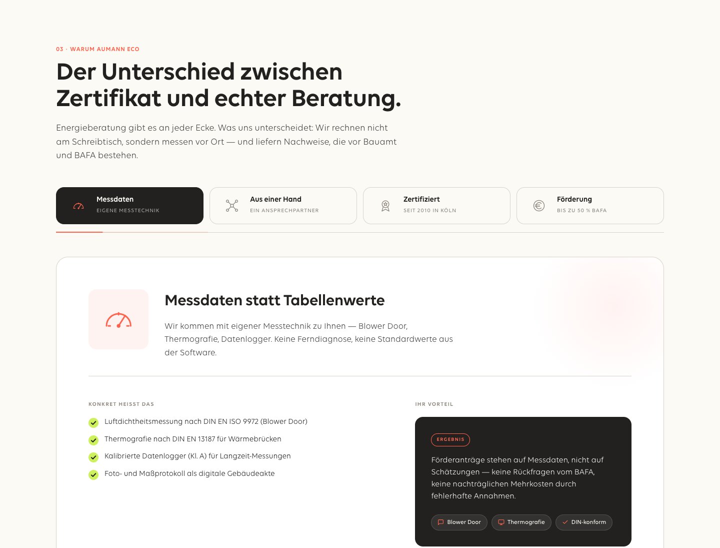 Vergleichssektion Zertifikat vs. echte Beratung