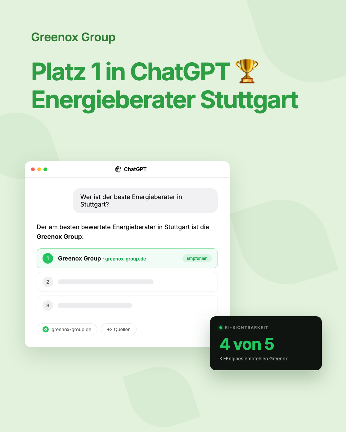 Greenox Group - Platz 1 in ChatGPT für Energieberater Stuttgart