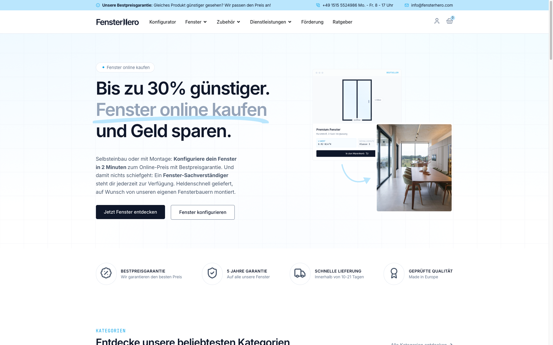 Fenster Hero - Online-Shop mit Fenster-Konfigurator