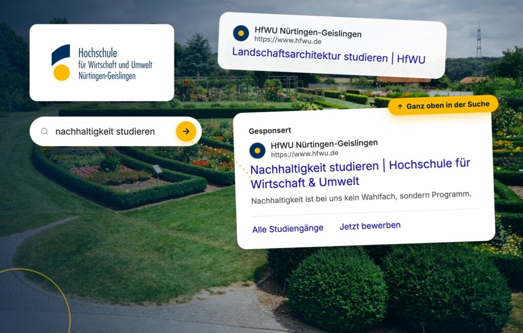 HfWU Nürtingen-Geislingen Case Study: Google-Ads-Anzeigen für Nachhaltigkeit und Landschaftsarchitektur, Campus im Hintergrund