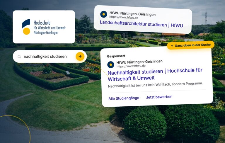 HfWU Nürtingen-Geislingen Case Study: Google-Ads-Anzeigen für Nachhaltigkeit und Landschaftsarchitektur, Campus im Hintergrund