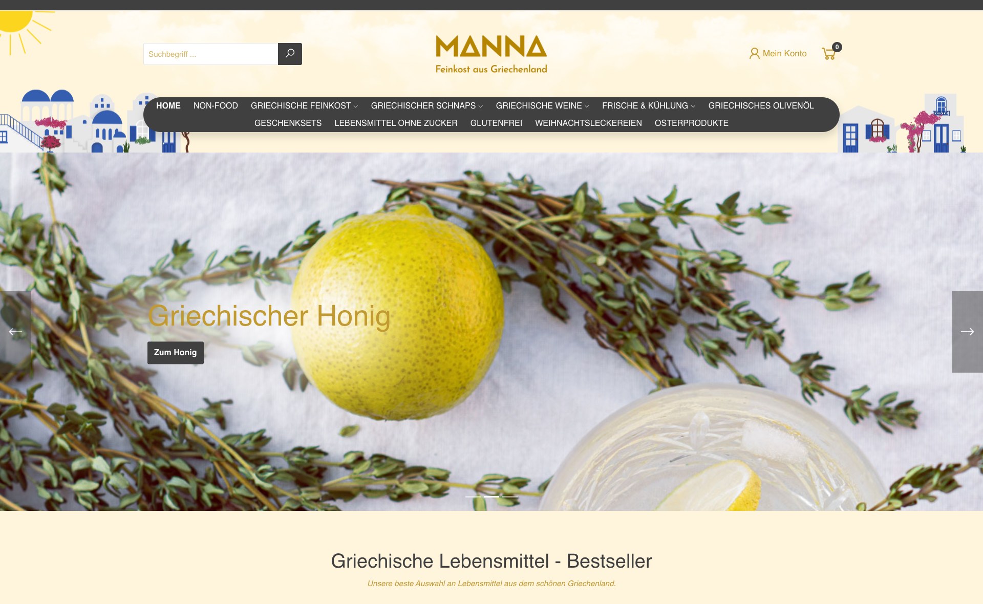 Manna Feinkost Shopware-6-Onlineshop – Startseite mit Sortiment