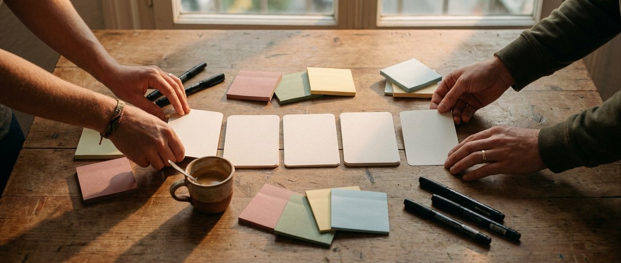 Persona-Workshop mit Karten und Notizen am Tisch