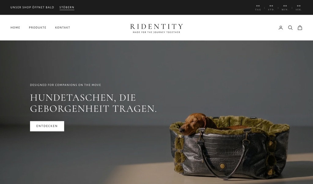 Ridentity – Shopify Shop für Premium-Hundetaschen
