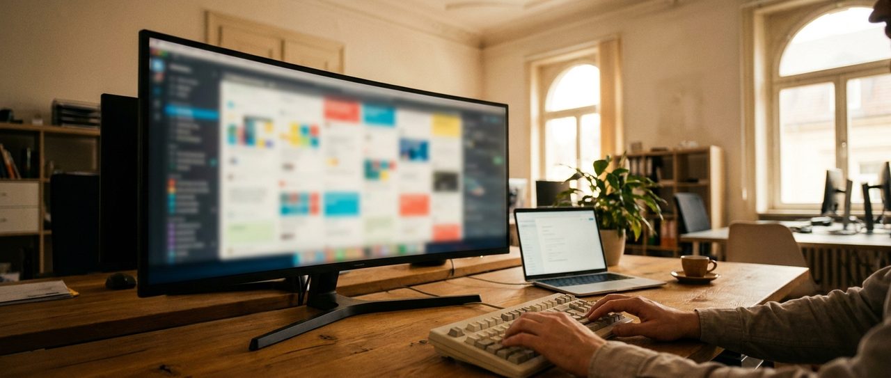 Shop-Entwicklung am Monitor mit Produktgrid