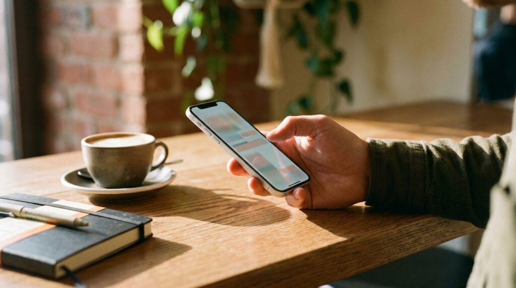 Google Ads CTR steigern – Daumen kurz vor dem Klick auf Suchergebnis am Smartphone