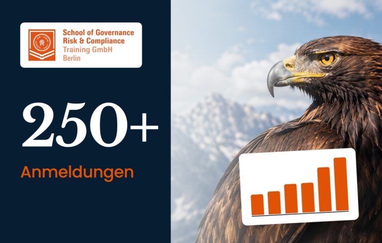 School GRC Case: Logo, über 250 Anmeldungen und Klickentwicklung der Google-Ads-Kampagnen