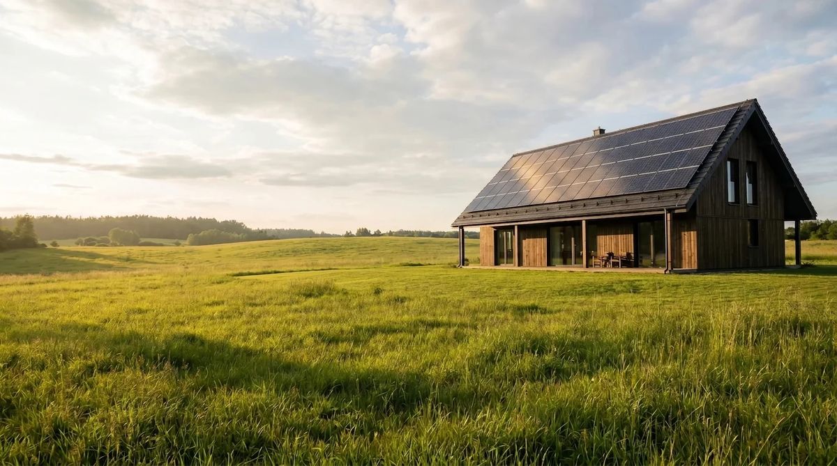 Photovoltaik-Seite: Dach mit PV-Anlage als Endbild