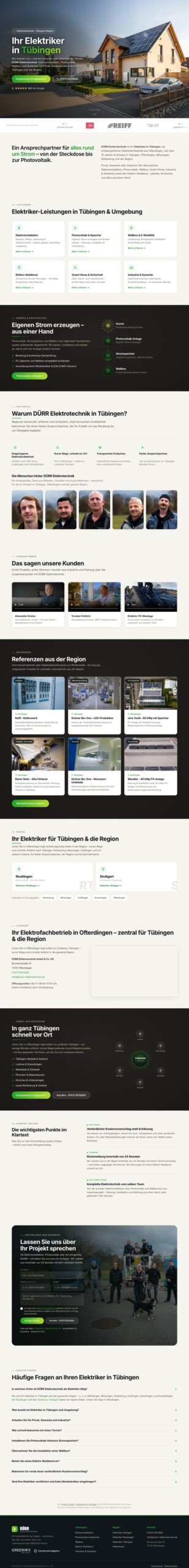 Startseite Dürr Elektrotechnik, kompletter Scroll durch alle Sektionen