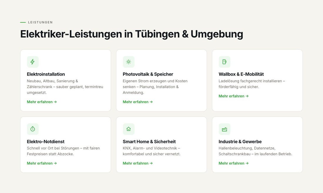 Leistungs-Kacheln auf der Startseite