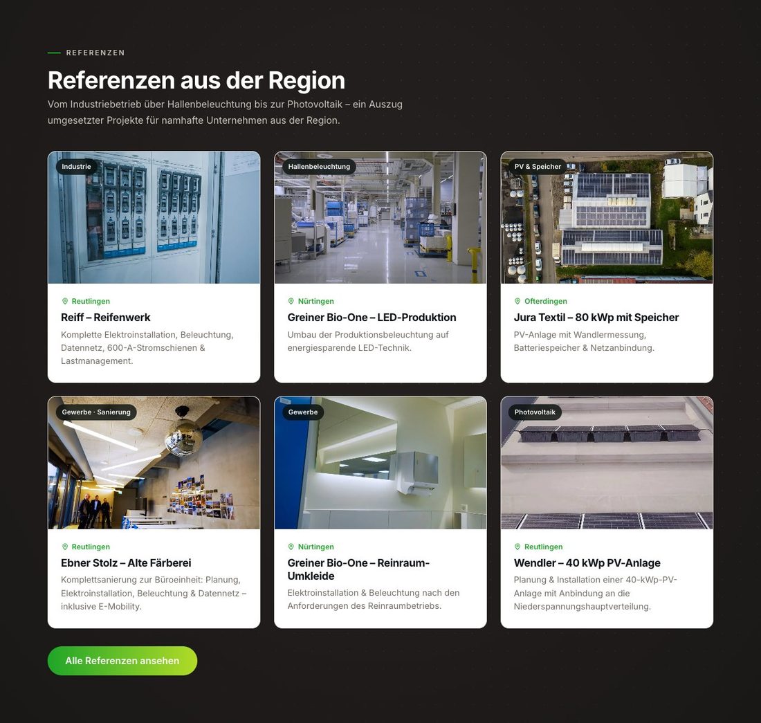 Dunkle Sektion: Referenzen aus der Region mit sechs Projekten