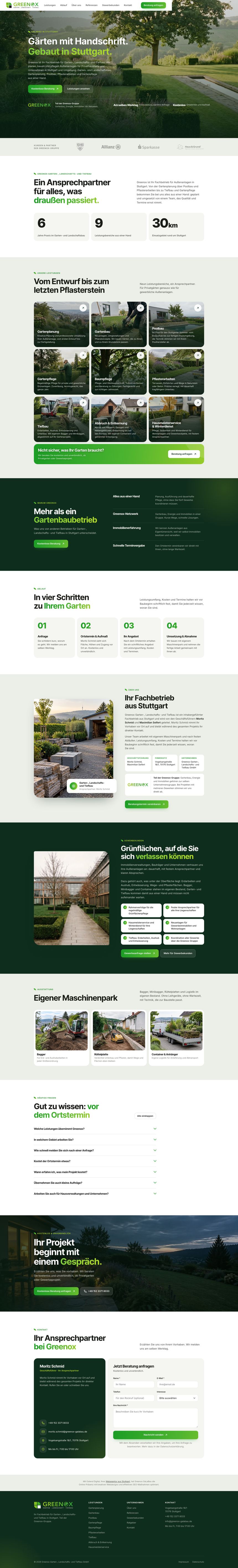Startseite Greenox GaLaBau, Scroll durch die Abschnitte