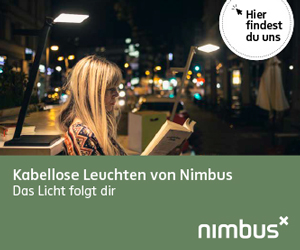 Banner: Kabellose Leuchten von Nimbus, Roxxane Leggera im Wohnzimmer