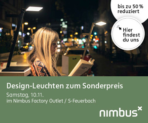 Outlet-Banner für einen Aktionstag: Design-Leuchten zum Sonderpreis, bis zu 50 % reduziert