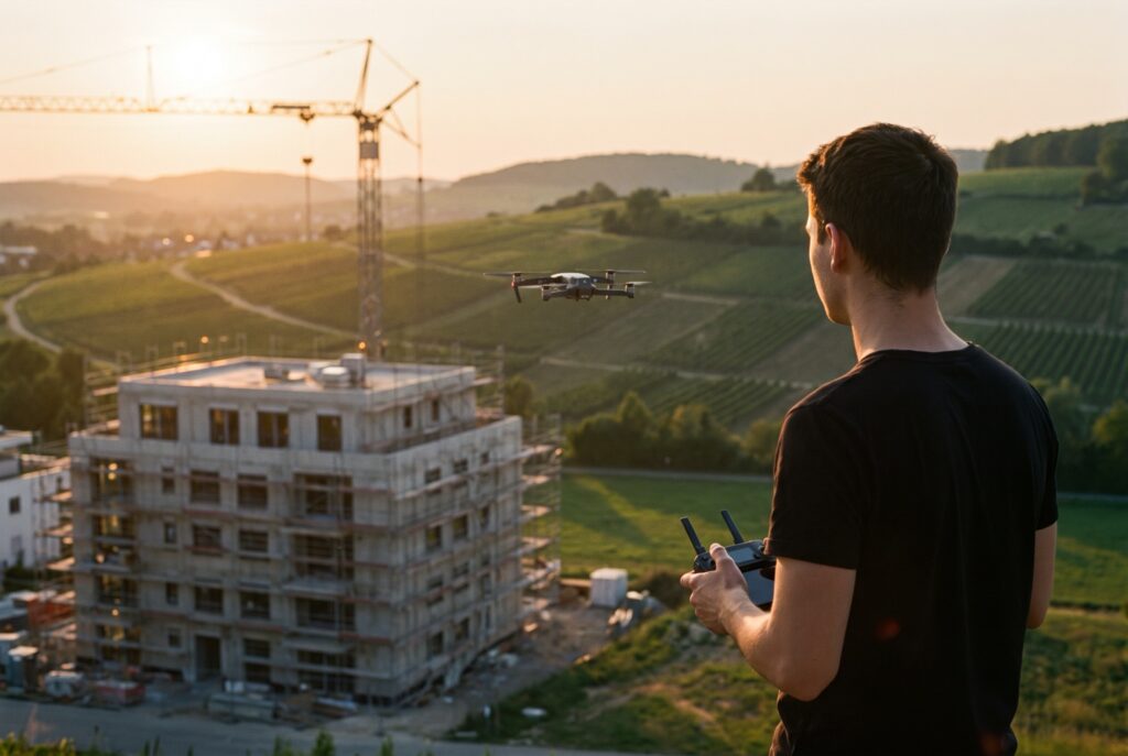 Drohnenflug über einem Neubau-Projekt in der Region Stuttgart
