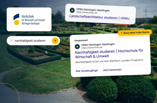 HfWU Nürtingen-Geislingen Case Study: Google-Ads-Anzeigen für Nachhaltigkeit und Landschaftsarchitektur, Campus im Hintergrund